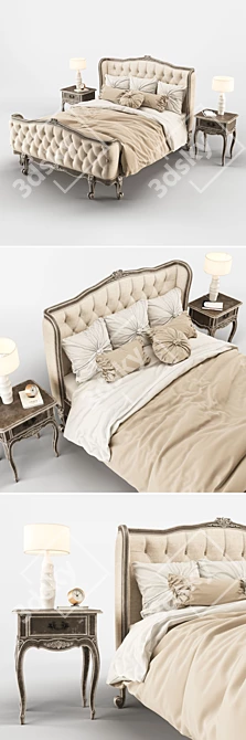 Romantic French Linen Bed 3D model image 2