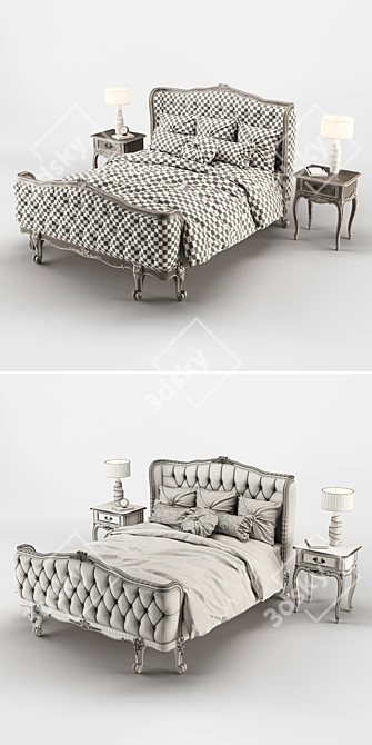 Romantic French Linen Bed 3D model image 3