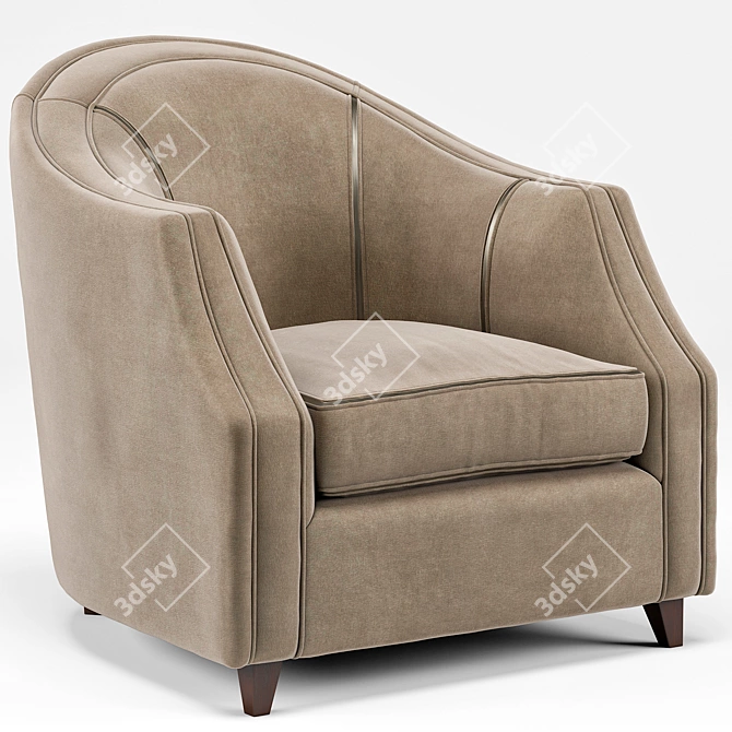 Camel Velvet Round Seamed Armchair 3D model image 1