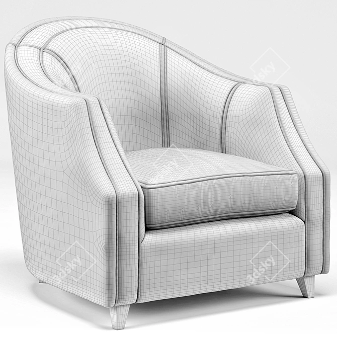 Camel Velvet Round Seamed Armchair 3D model image 3