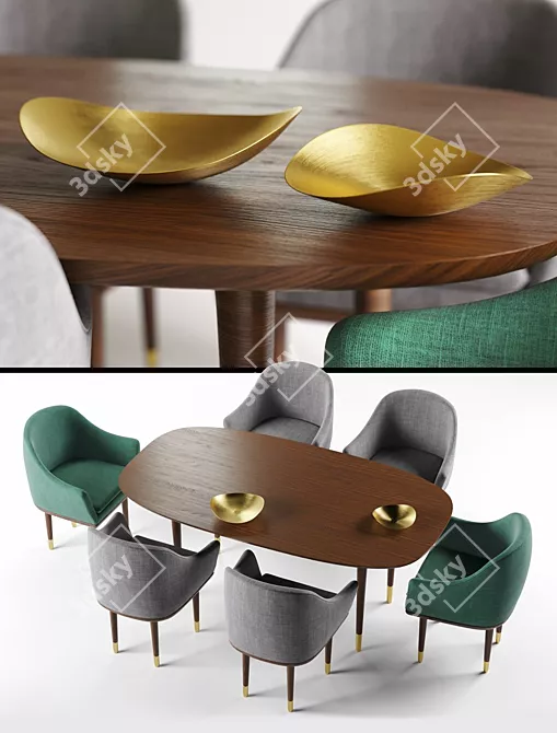 Lunar Collection: Scandi-Chinese Dining Table 3D model image 2