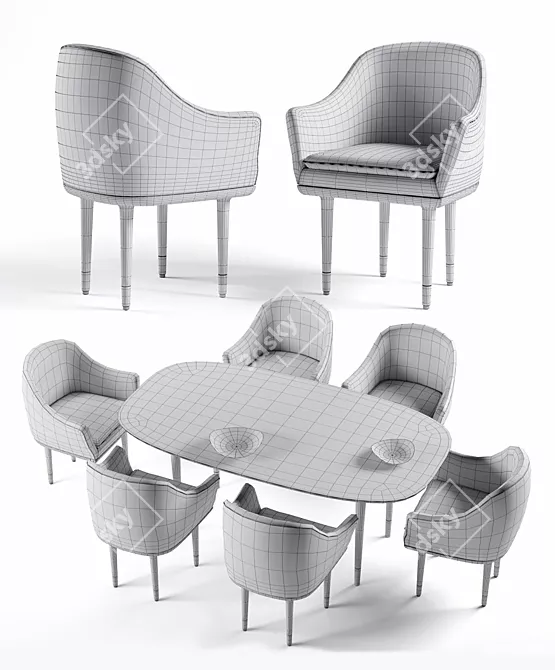 Lunar Collection: Scandi-Chinese Dining Table 3D model image 3