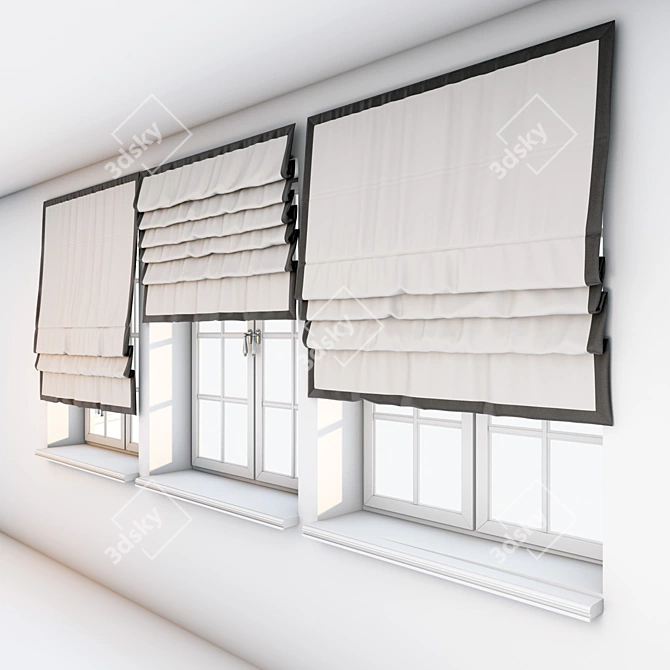 Elegant Beige Roman Curtains with Brown Edge 3D model image 1