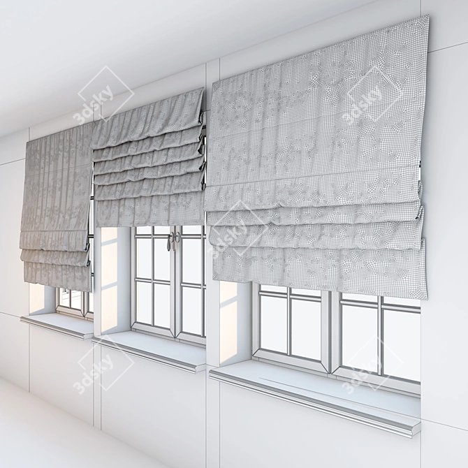 Elegant Beige Roman Curtains with Brown Edge 3D model image 2