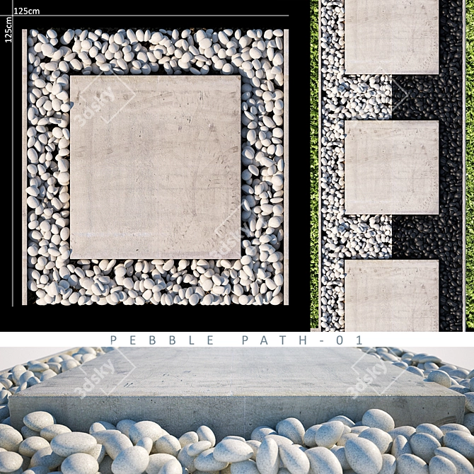 Pebble Path 3D Model: High Quality Stone Pathway 3D model image 1