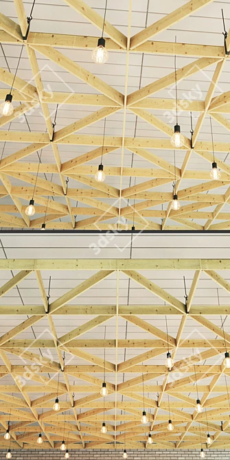 Wooden Suspended Ceiling with Edison Pendant Lights 3D model image 3