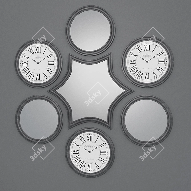 Timeless Reflection: Mirror Clock Ensemble 3D model image 1