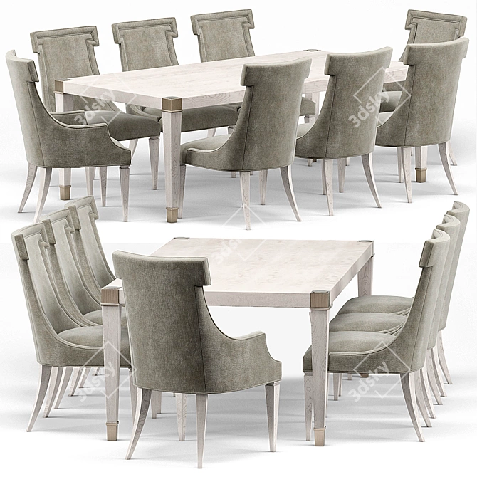 Hayley Hollywood Dining Set: Table & Chairs 3D model image 1