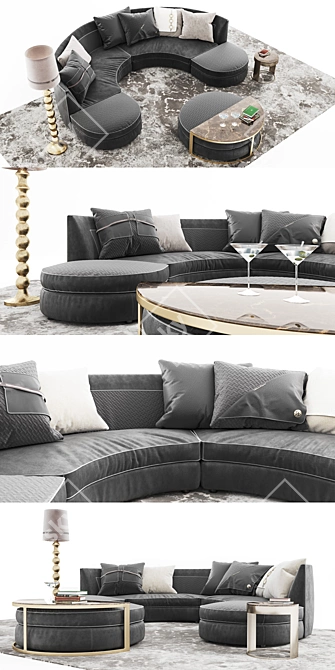 Vittoria Frigerio Borromeo Set: Stylish Sofa with Coffee Tables, Lamp, Rug, and Decor 3D model image 2