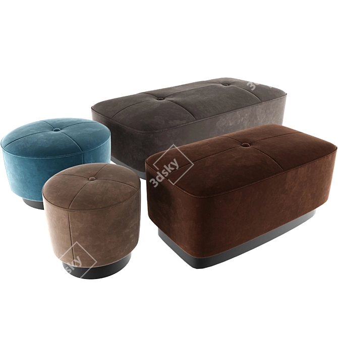 Luxurious Velvet Jacques Poufs 3D model image 2