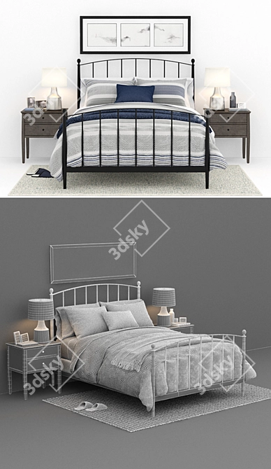 Elegant Mason Shadow Queen Bed 3D model image 3