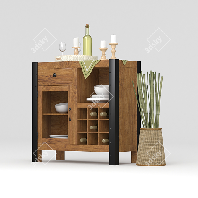 Ashley Wine Cabinet & Woven Flower Vase 3D model image 2