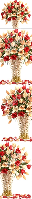 Spring Tulip Bouquet in Glass Vase 3D model image 2