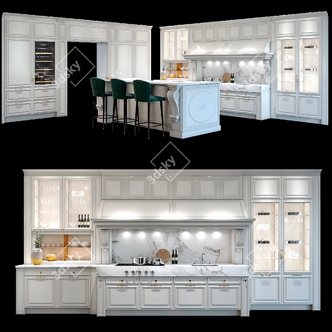 Roma Collection: Exquisite Woodwork with Brass Accents 3D model image 1