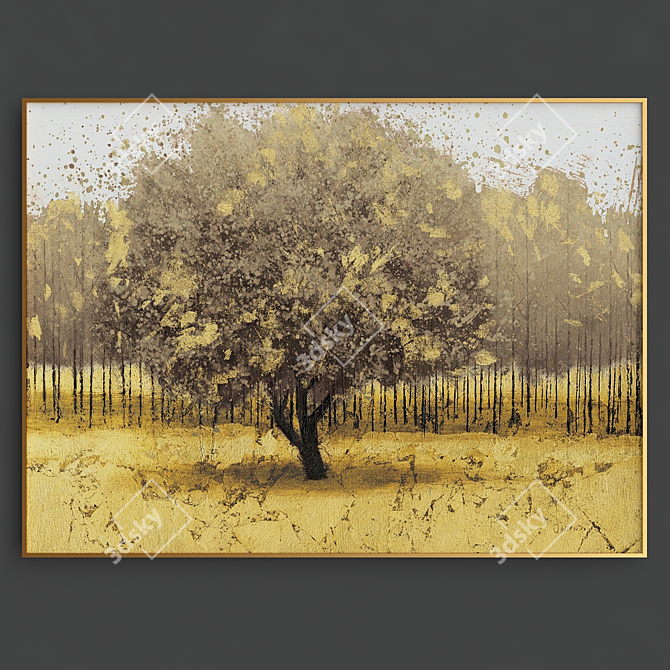 Gilded Embrace: Hand-Painted Oil on Canvas 3D model image 1