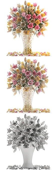 Blooming Beauty: Yellow Tulips Bouquet 3D model image 3