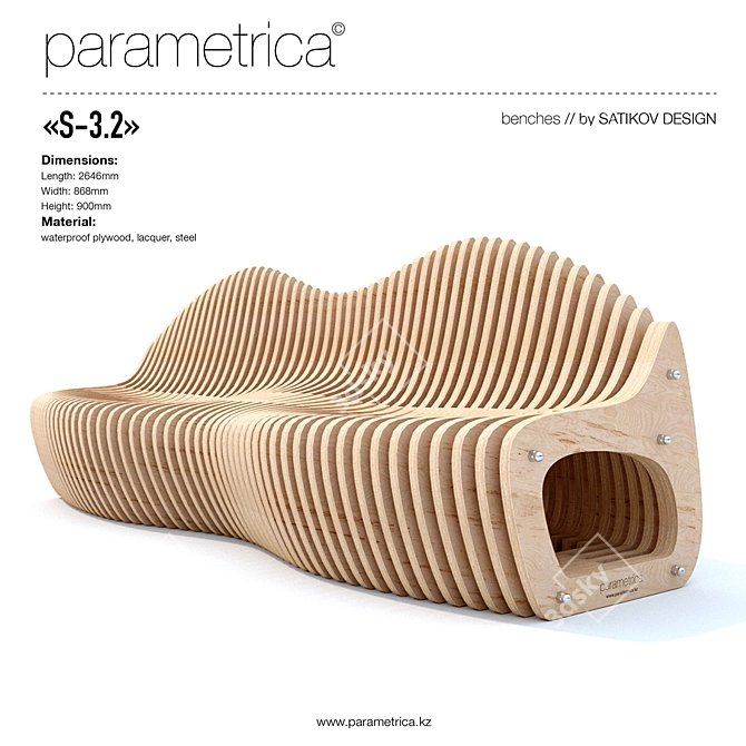 Parametrica Bench S-3.2: Stylish, Sturdy, and Versatile 3D model image 1