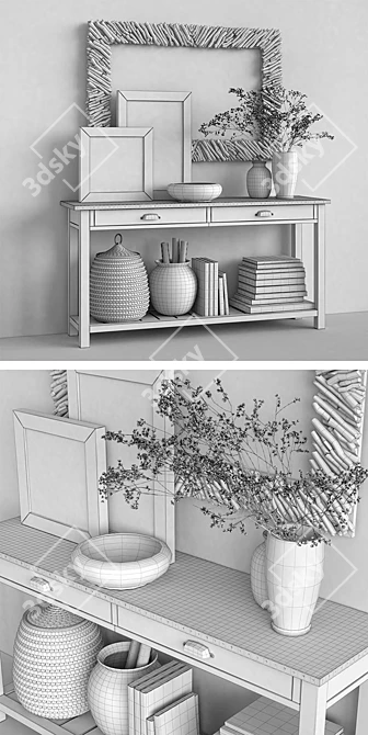 Elegant Pottery Barn Set: Channing Console Table, Driftwood Mirror & Lilian Vases 3D model image 3