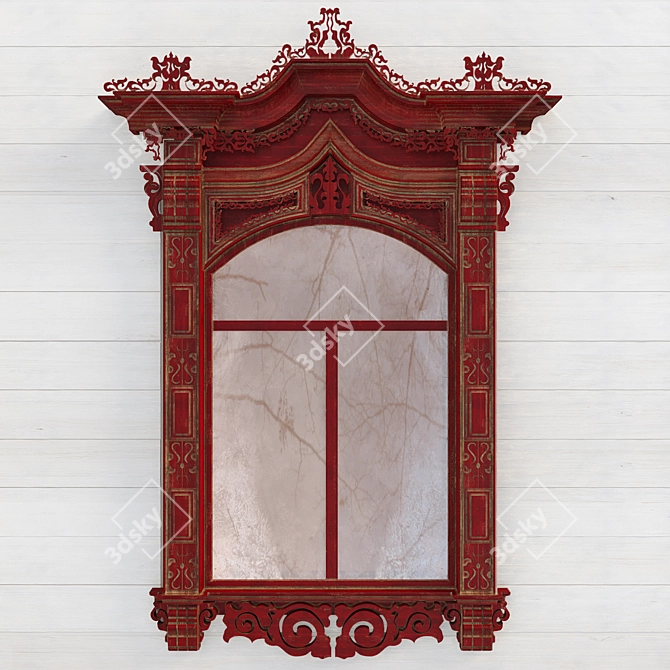 Traditional Russian Wooden Carved Window 3D model image 1