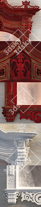 Traditional Russian Wooden Carved Window 3D model image 2