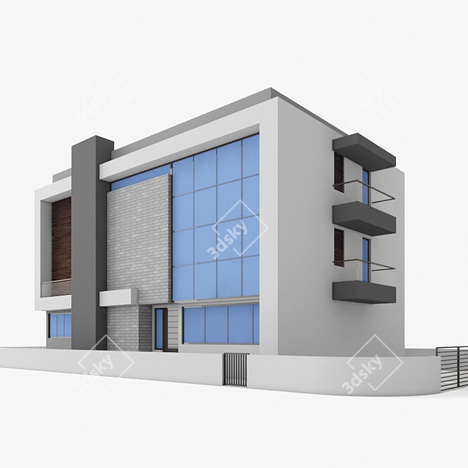 Sleek Modern Bungalow 3D model image 1