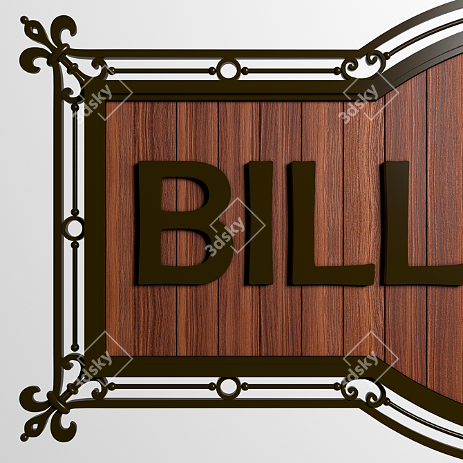 Elegant Iron and Wood Advertising Signboard 3D model image 3