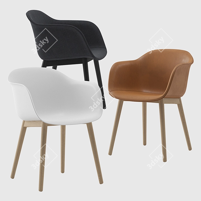 Muuto Fiber Armchair: Natural White Oak 3D model image 1