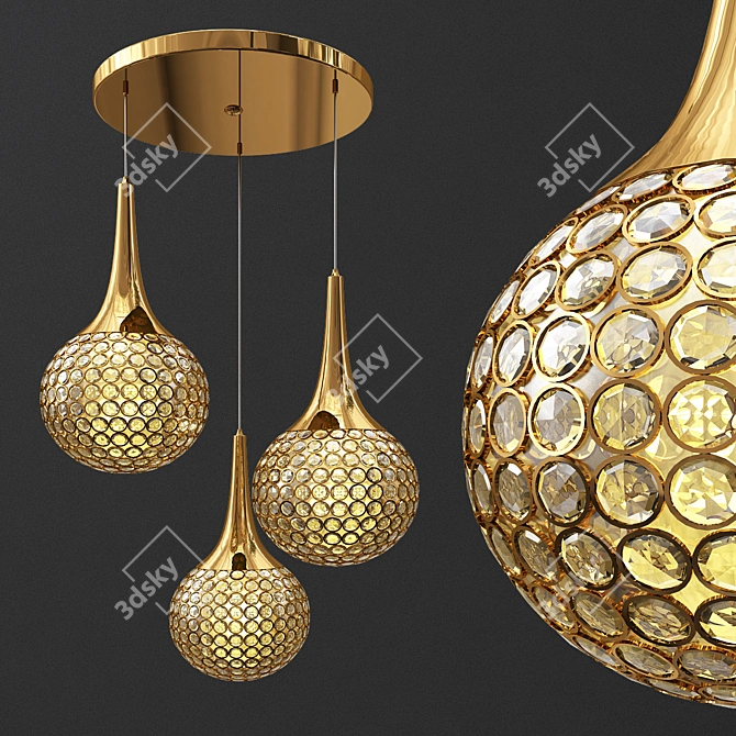 Golden Crystal Pendant Lights 3D model image 1