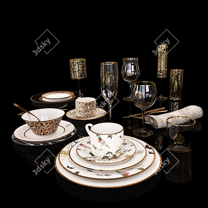 Elegant Tableware by Roberto Cavalli 3D model image 2