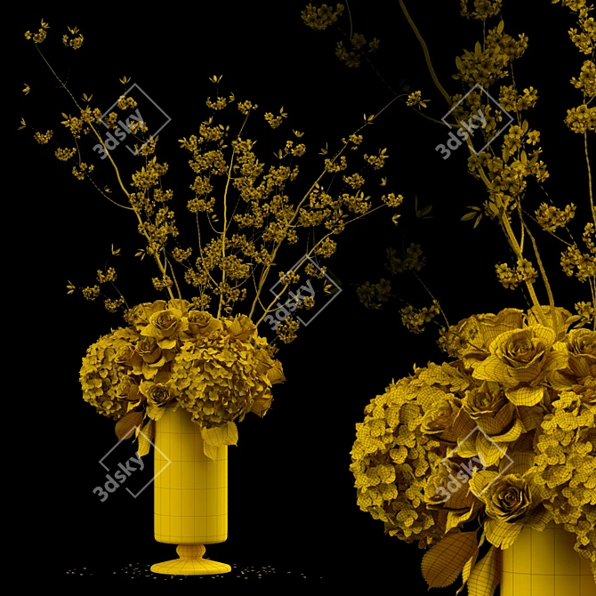 Realistic White Bouquet in Glass Vase 3D model image 3