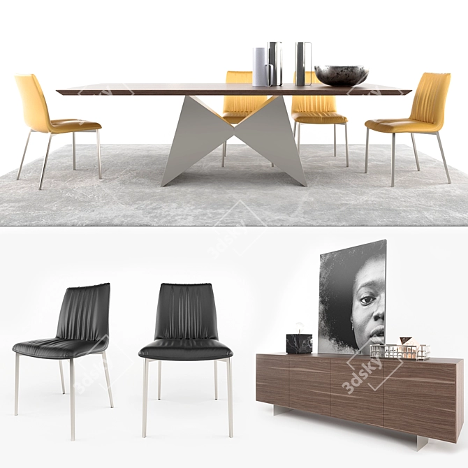 Modern Furniture Set: Gemini Table, Nirvana Chair, and Doride Madia 3D model image 1