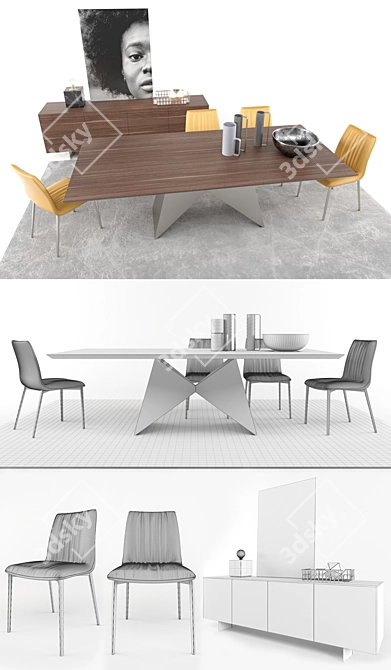 Modern Furniture Set: Gemini Table, Nirvana Chair, and Doride Madia 3D model image 2