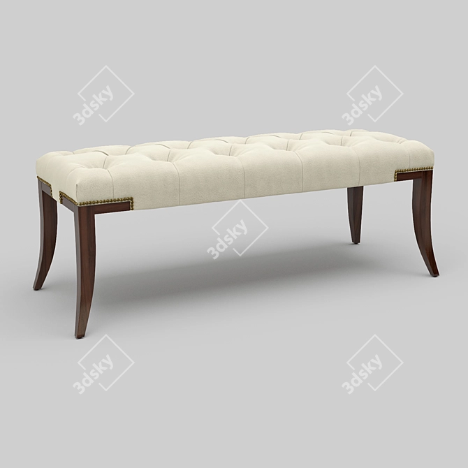 Elegant Mahogany Bancette with Cream Velvet Upholstery 3D model image 2