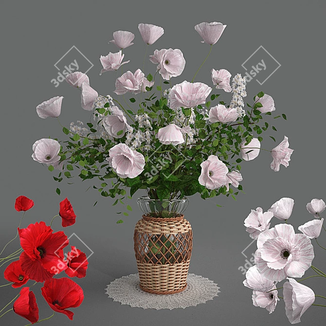 Poppies Bouquet: Multicolor Blooms Collection 3D model image 1