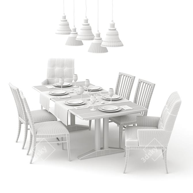 Elegant Dining Room Set: Table, Chairs, Armchairs, and Lamps 3D model image 3