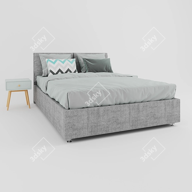 Stylish Nicole Bed & Jimi Nightstand 3D model image 3