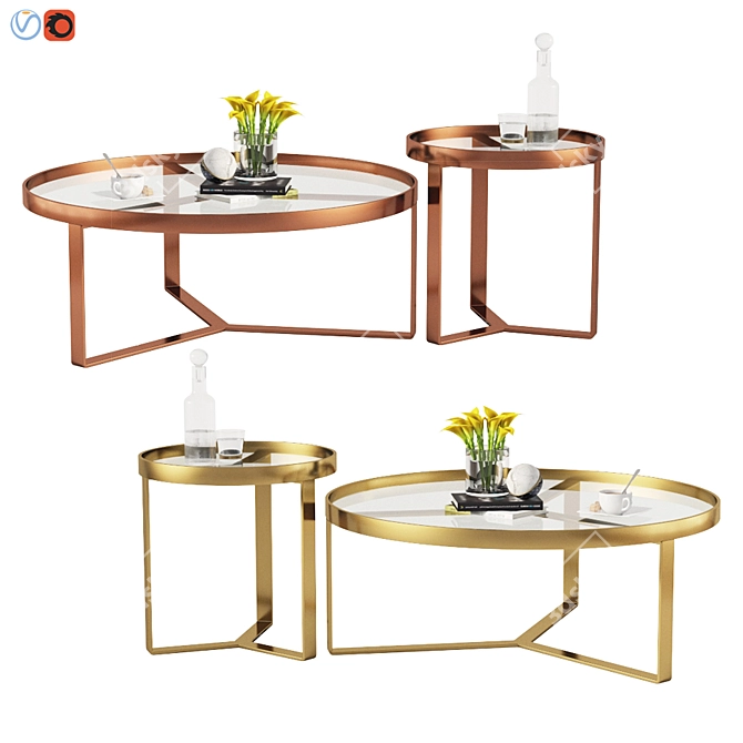 Aula Brass & Glass Coffee/Side Table 3D model image 1