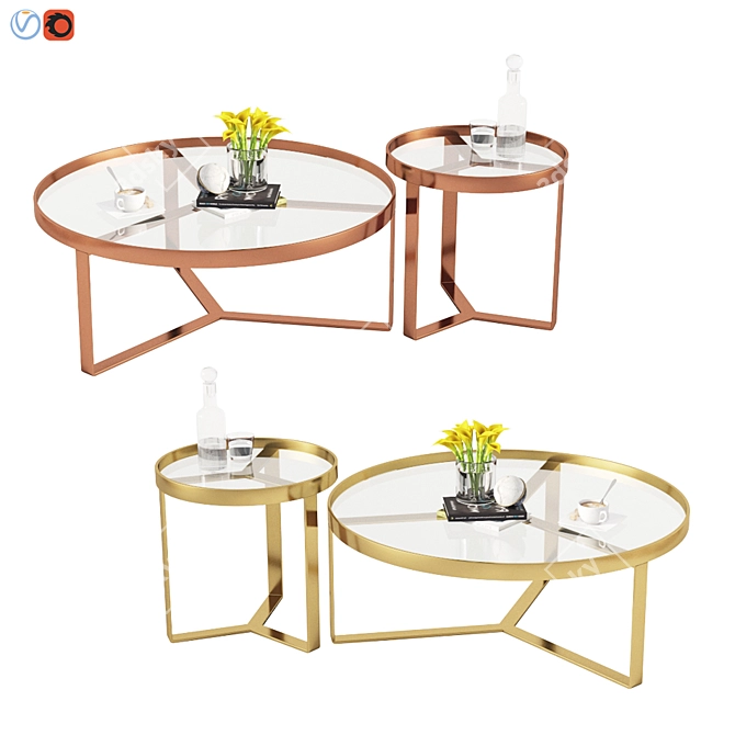 Aula Brass & Glass Coffee/Side Table 3D model image 2