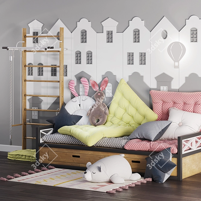 Children's Room Set: Rug, Lamp, and Climbing Wall 3D model image 1