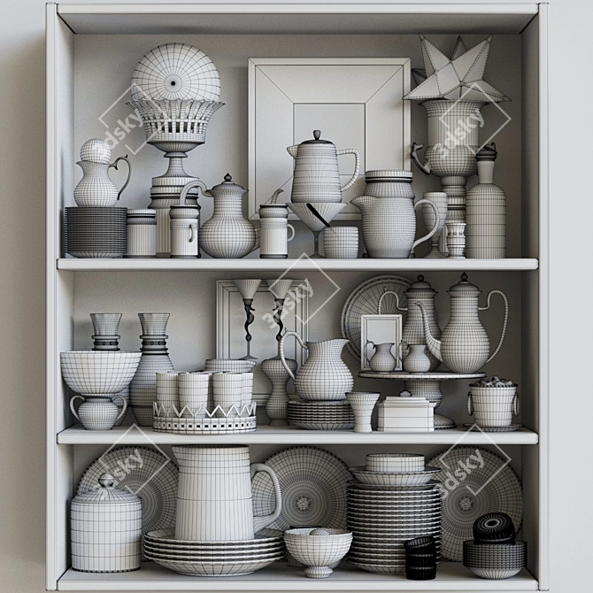 Stylish Collection: Wardrobe with Crockery 3D model image 2