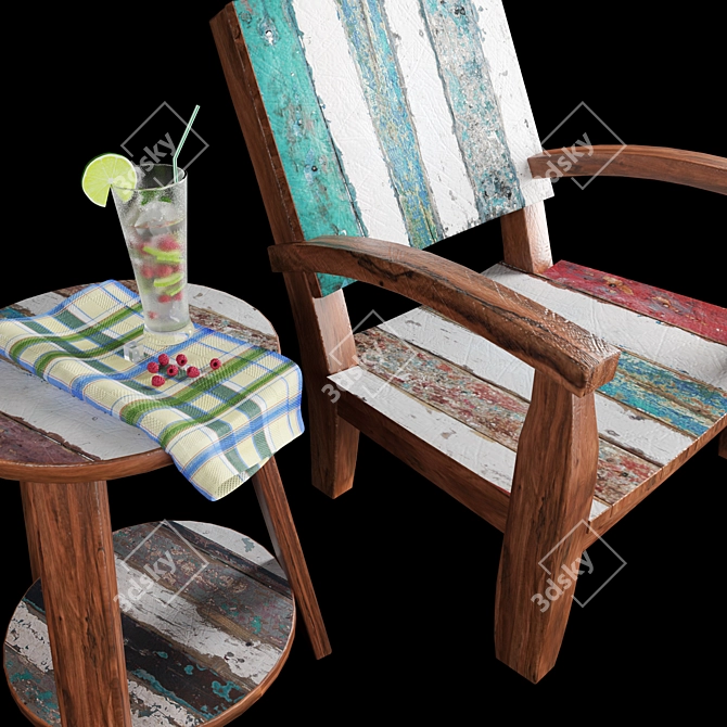 Reclaimed Boat Wood Armchair 3D model image 2
