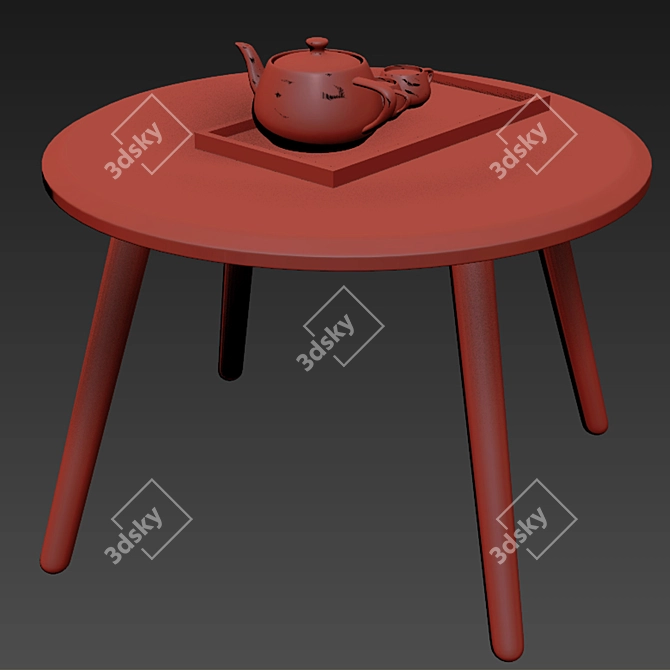 Vintage Parquet Dining Table 75cm 3D model image 3