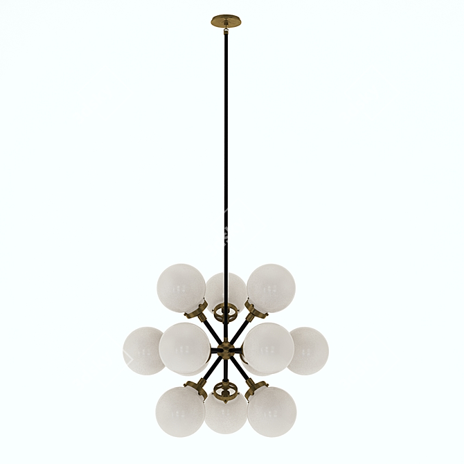 Modern Bistro Chandelier: Antique Brass & White Glass 3D model image 1