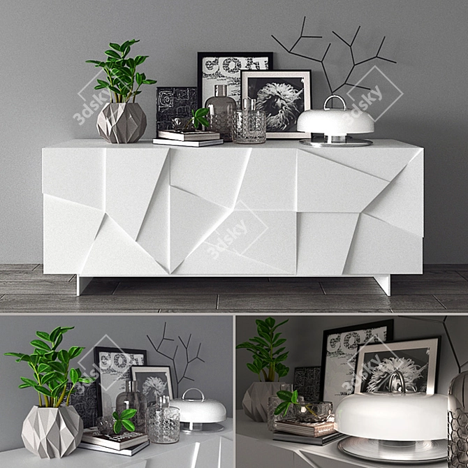 Modern Concrete Curbstone Set 3D model image 1