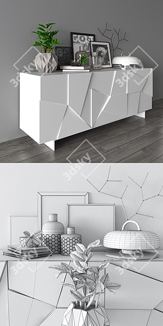 Modern Concrete Curbstone Set 3D model image 3