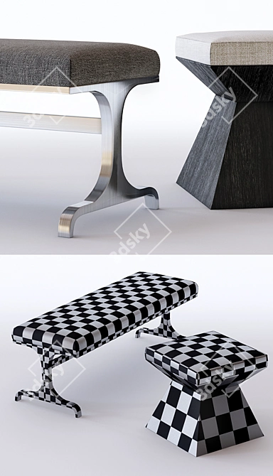 Sleek Decorage Bench with Adjustable Dimensions 3D model image 2
