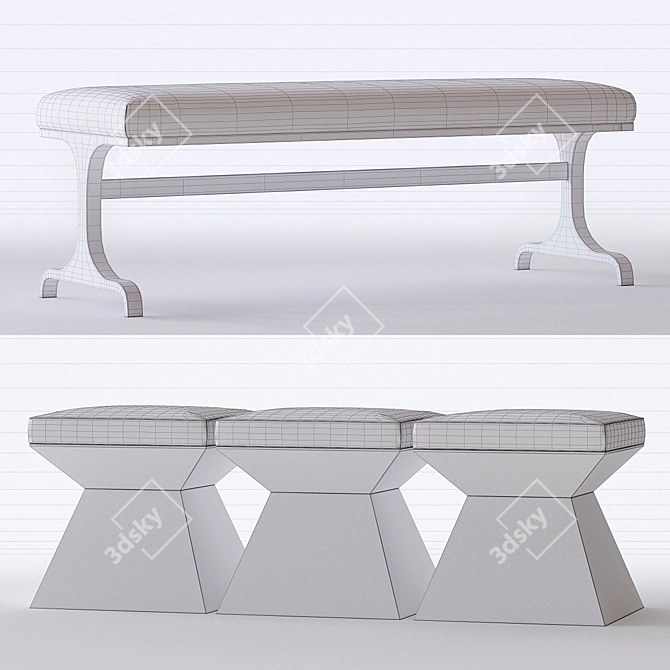 Sleek Decorage Bench with Adjustable Dimensions 3D model image 3