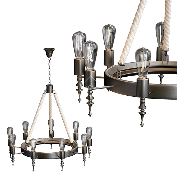 Rustic Loft 9-Light Chandelier 3D model image 1