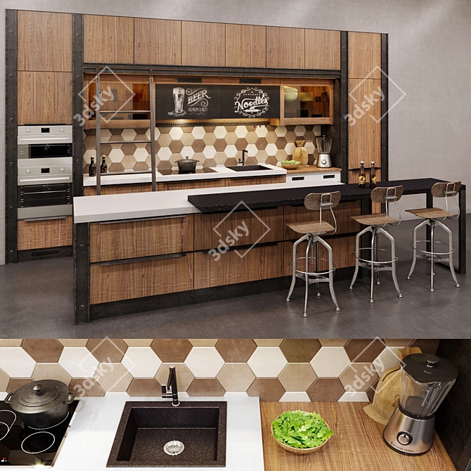 Virs Loft Two: Sleek and Stylish Kitchen 3D model image 1