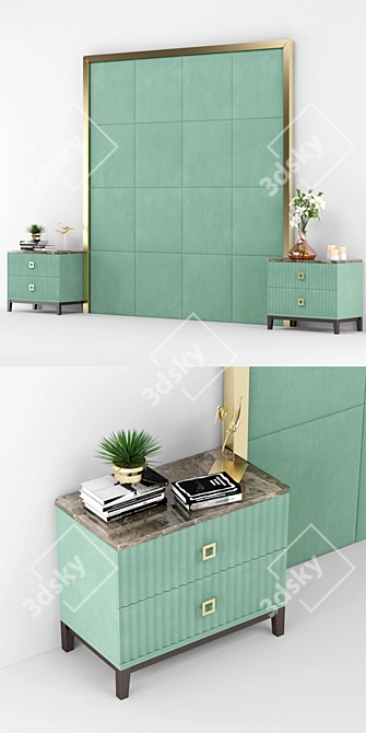 Elegant Art Deco Headboard Set 3D model image 2